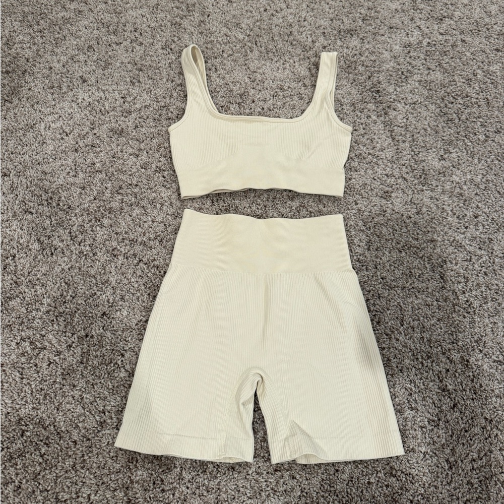 White Biker Shorts and Sports Bra Set